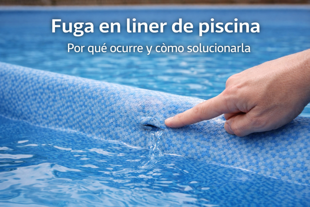 fuga en liner de piscina con pérdida de agua en revestimiento pvc