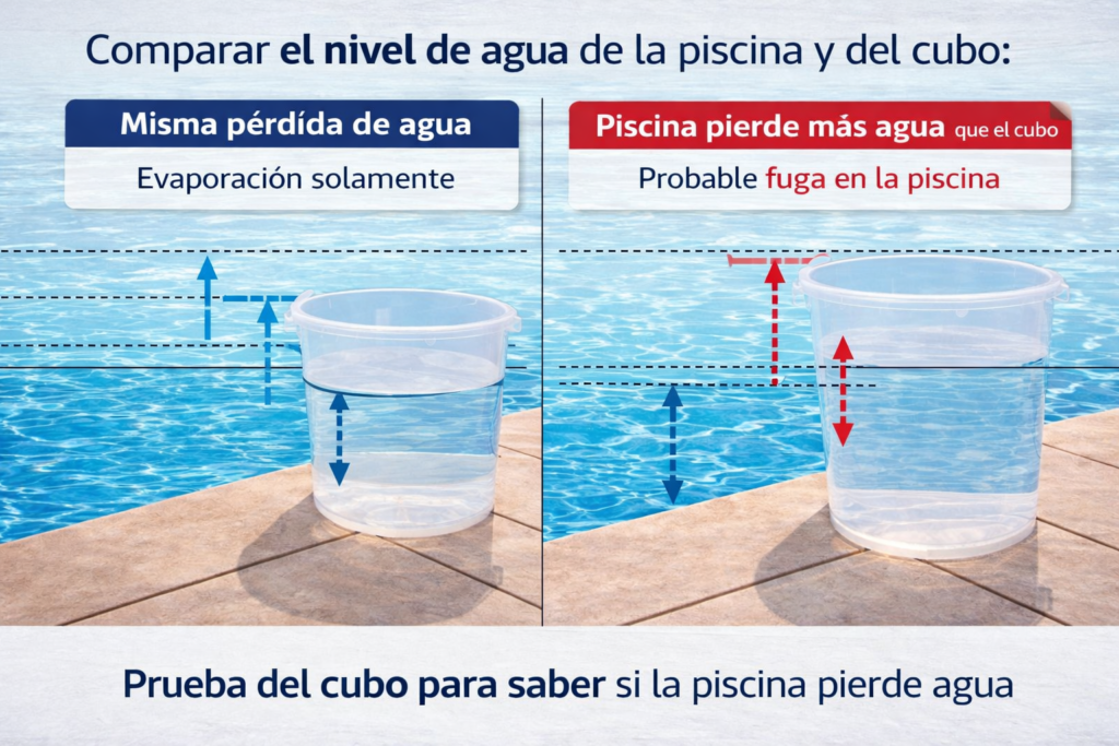 comparacion prueba del cubo piscina pierde agua evaporacion vs fuga