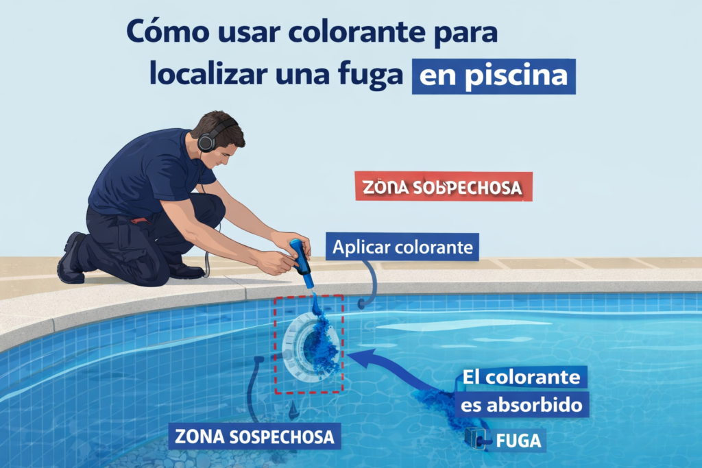 cómo usar colorante para detectar una fuga en piscina paso a paso