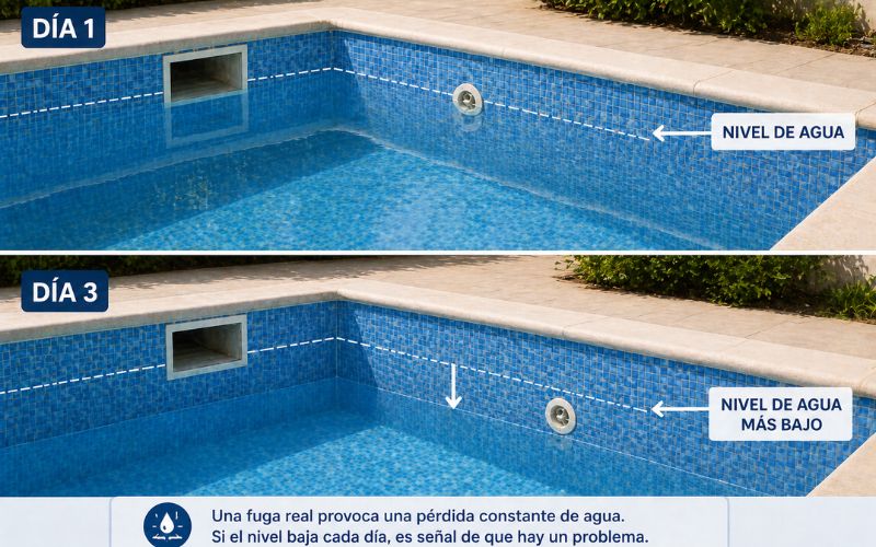 piscina pierde agua nivel bajando visible
