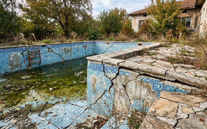 asentamiento del terreno afectando a piscina