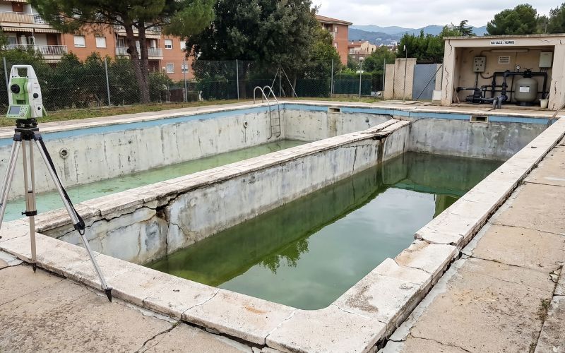 deformación en piscina causada por asentamiento del terreno