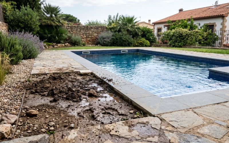 Cómo localizar una fuga bajo tierra en una piscina