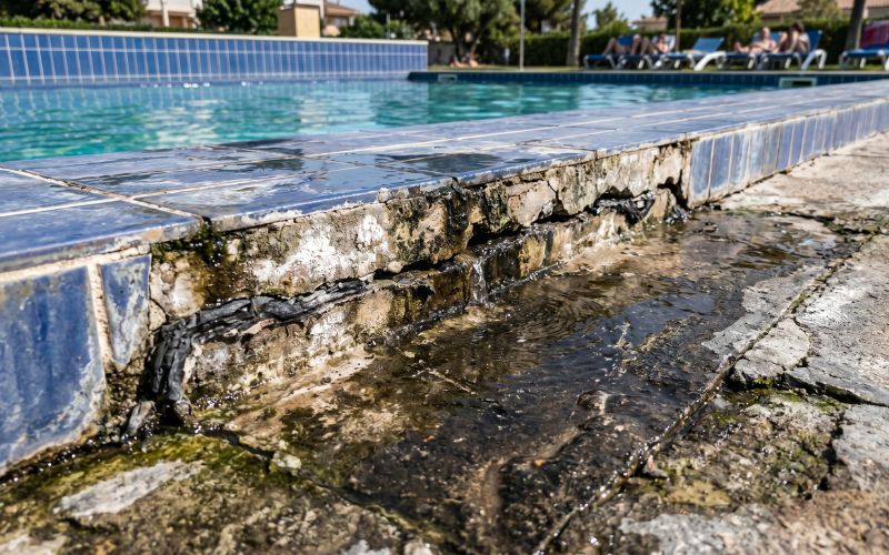 humedad y desgaste alrededor de junta de piscina