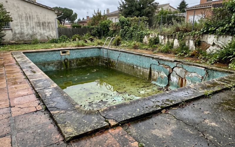 piscina con humedad y pérdida de agua estructural