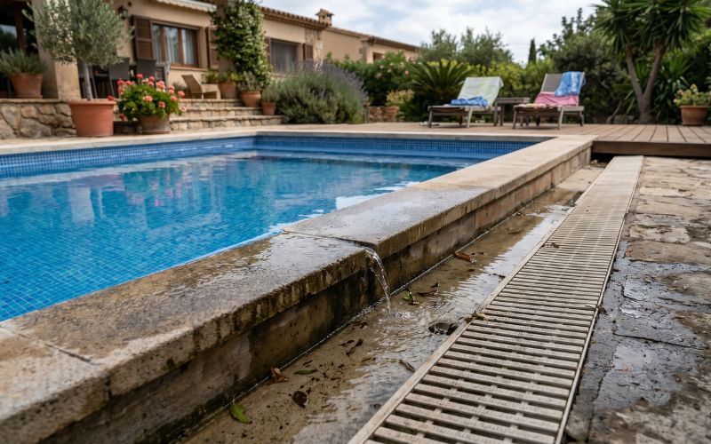 piscina perdiendo agua por el rebosadero