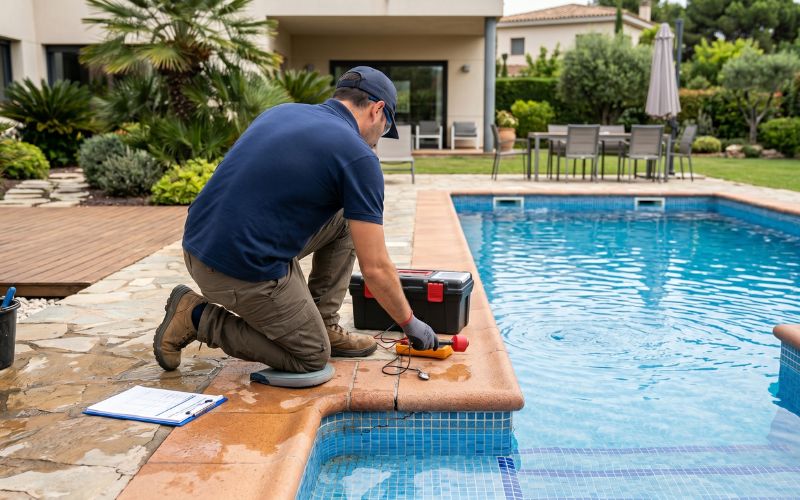 revisión técnica de borde de piscina con filtración