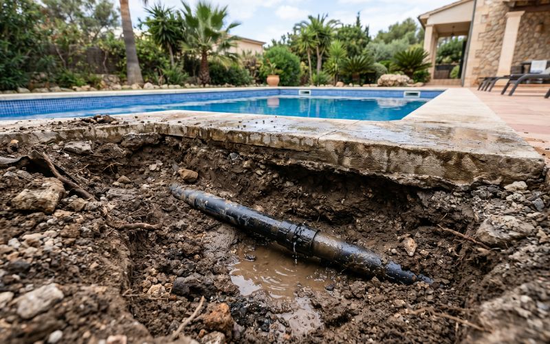 tubería enterrada piscina fuga agua