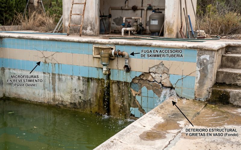 causas habituales de fuga en piscinas