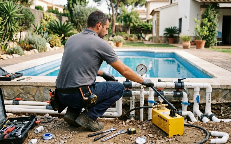 detección profesional de fuga en circuito hidráulico de piscina