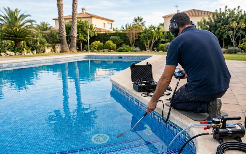 detección profesional de fuga en piscina
