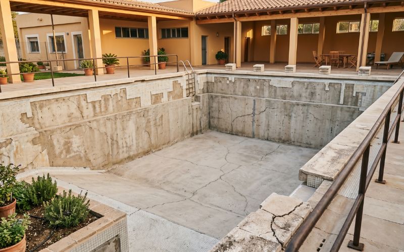deterioro estructural en piscina por filtración de agua