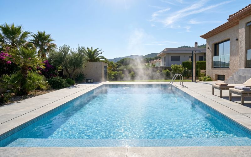 evaporación de agua en piscina nueva