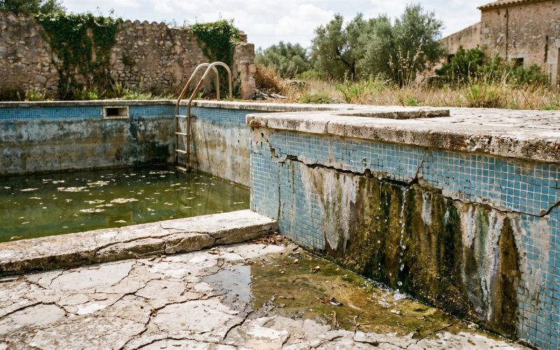 fuga lenta en piscina antigua por pérdida de estanqueidad