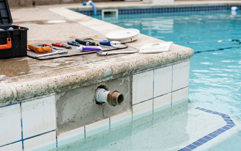 fuga oculta en accesorio de piscina
