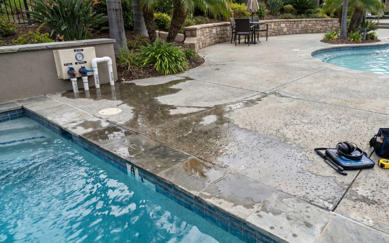 humedad causada por fuga oculta en piscina