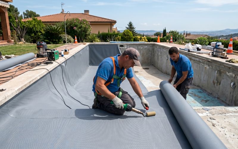 instalación profesional de lámina armada en piscina