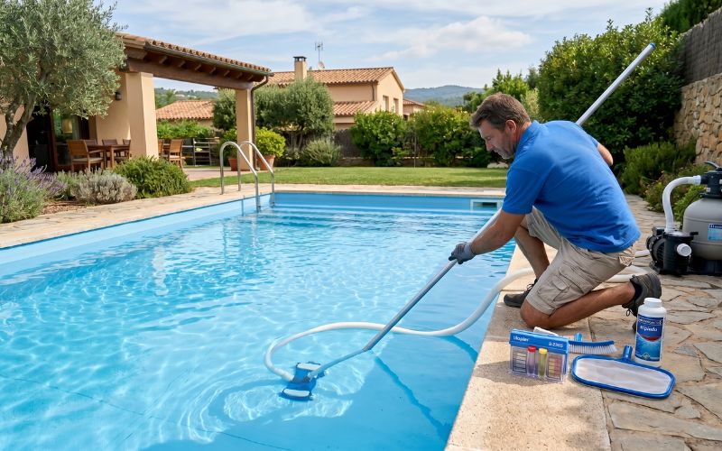 mantenimiento de piscina con lámina armada