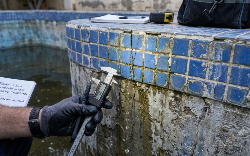 microfisura en vaso de piscina con filtración