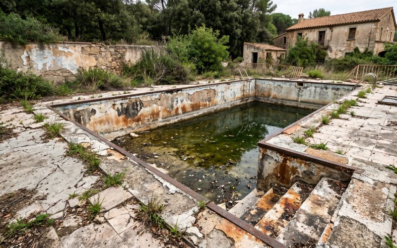 piscina antigua con revestimiento deteriorado