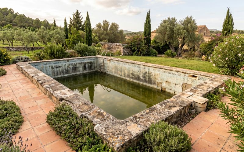 piscina antigua deteriorada pendiente de rehabilitación