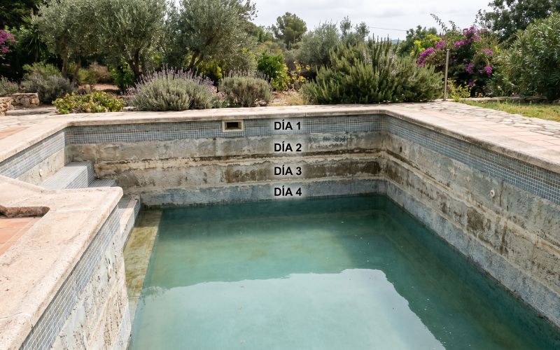piscina con descenso progresivo del nivel de agua