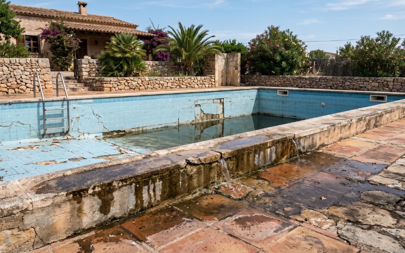 piscina con problemas de estanqueidad antes de instalar lámina armada