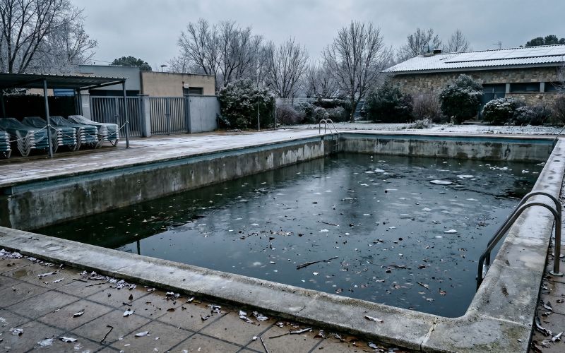 piscina exterior durante el invierno