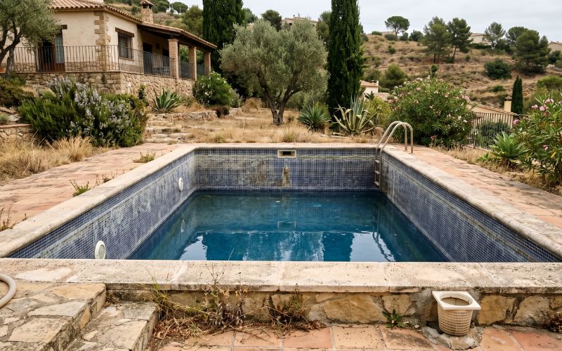 piscina residencial con pérdida de agua pendiente de reparación