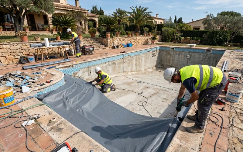 rehabilitación de piscina antigua con nuevo revestimiento