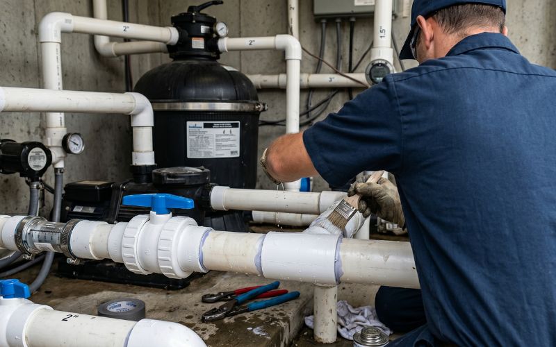 reparación localizada de fuga en piscina