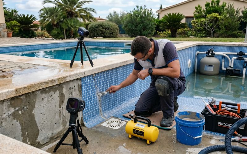 reparación profesional de fuga en piscina