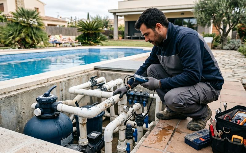 revisión de tuberías de impulsión en una piscina